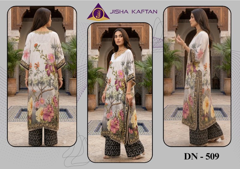 Kaftan Co Ord Set With Necklace Vol 2 By Jisha Poly Feather Silk Kaftan